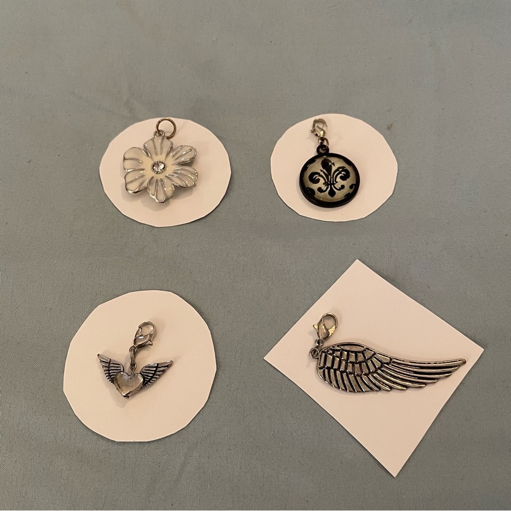 4 Silver and Black Charms for Necklaces or Bracelets